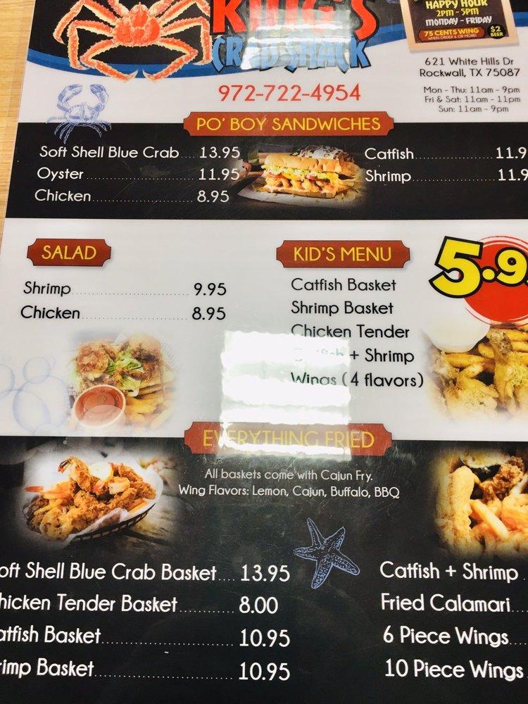 Menu at King's Crab Shack restaurant, Rockwall
