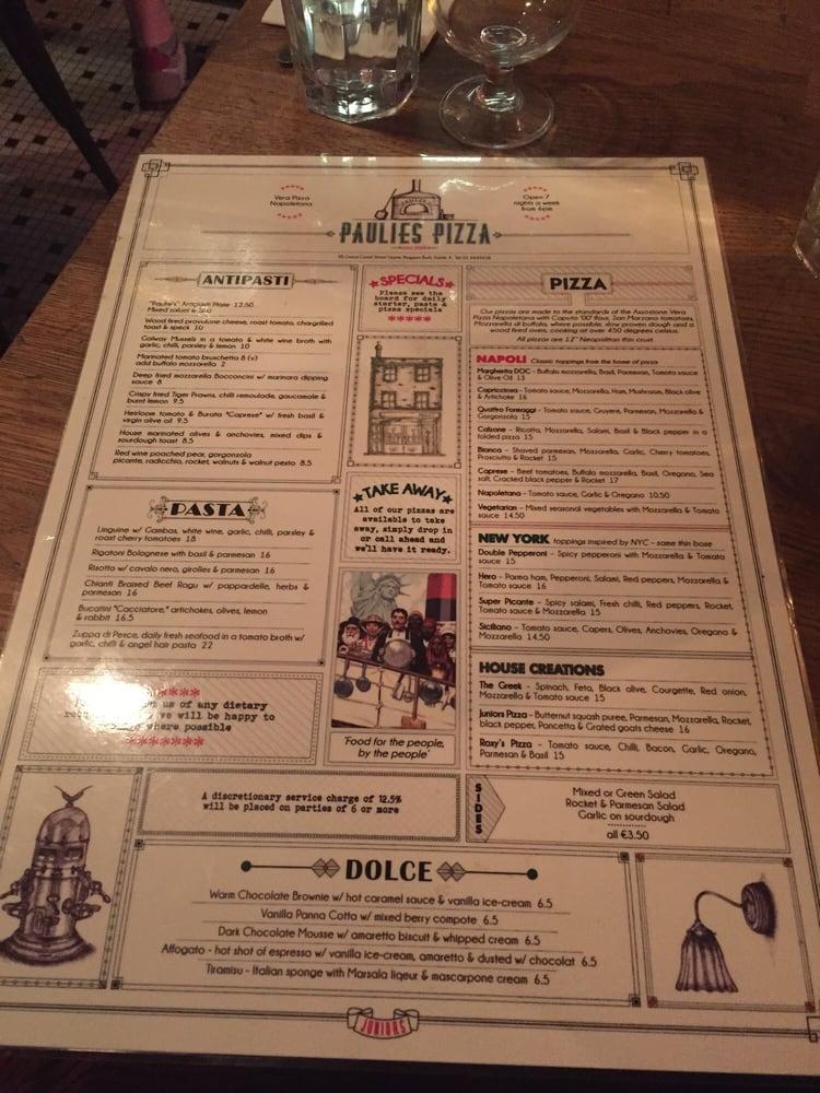 Menu at Paulies Pizza pizzeria Dublin