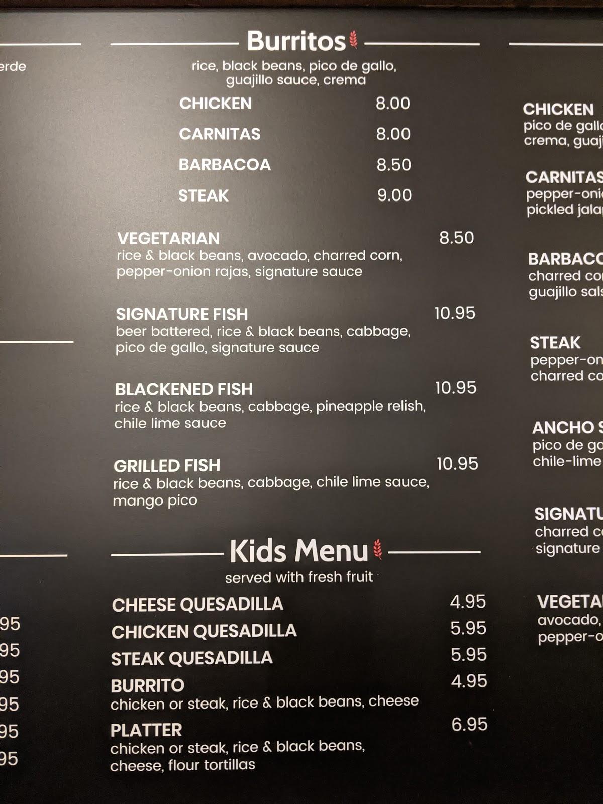 Menu at Fish Taco Tysons restaurant, Tysons