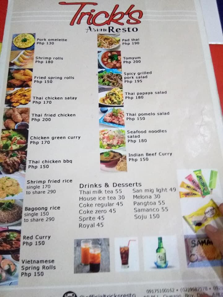 Menu at Trick's restaurant, Antipolo