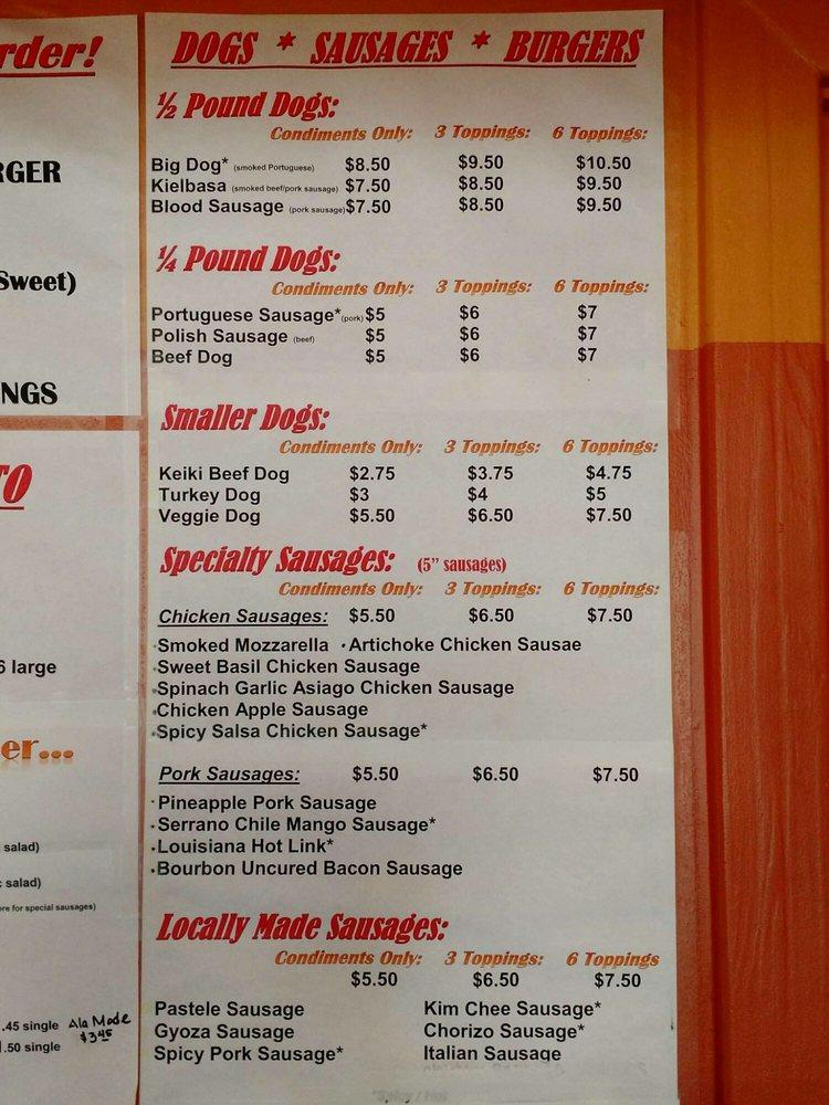 Menu at Big Island Top Dogs restaurant, Hilo