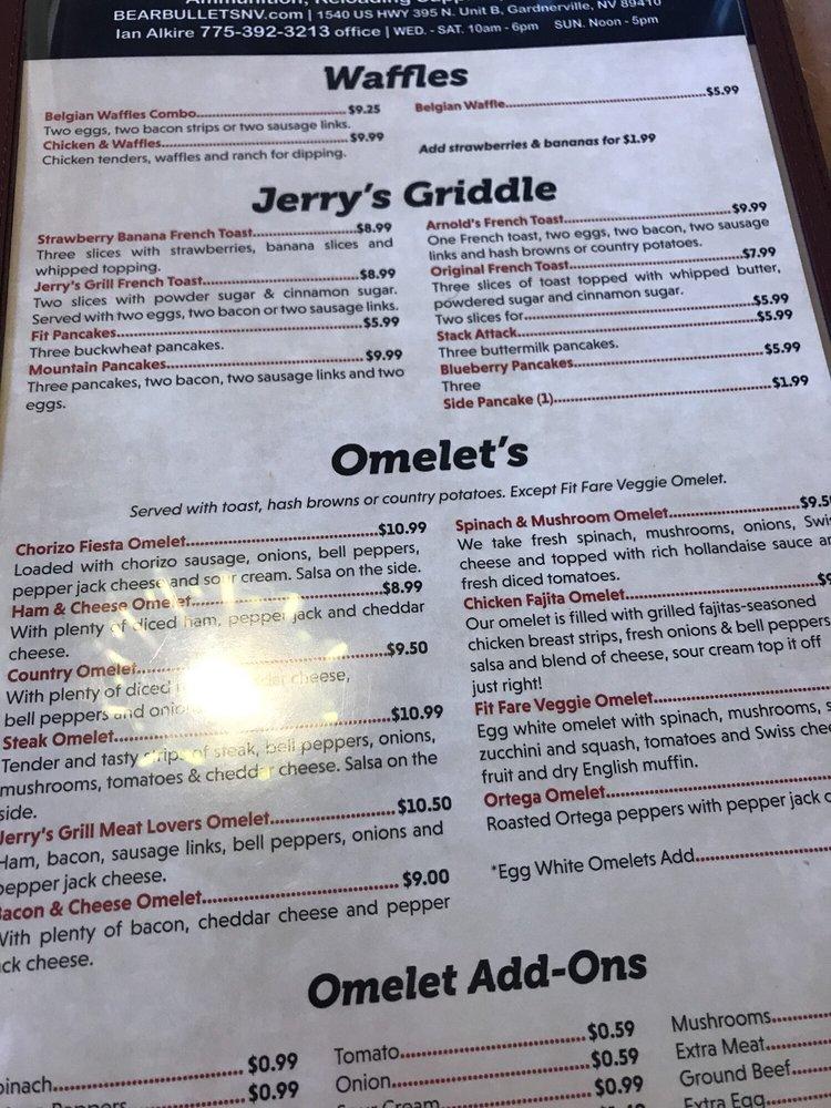 Menu at Jerry's Grill restaurant, Gardnerville