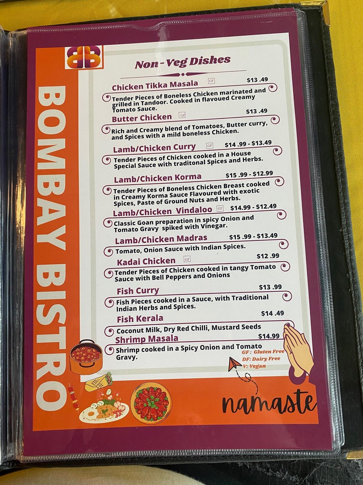Menu at Bombay Bistro Indian Cuisine Restaurant, Halifax