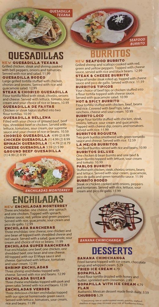 Menu at El Rodeo Mexican Restaurant, Zionsville, Whitestown Pkwy
