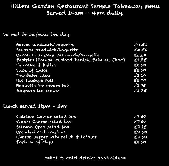 Menu at Hillers Garden Restaurant, Alcester, Dunnington