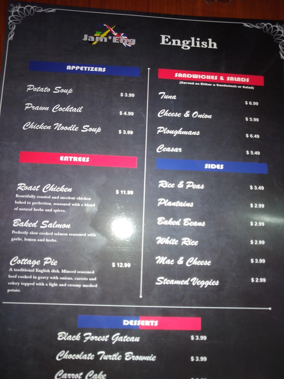 Menu at JamEng Caribbean And English Cuisine pub & bar, Orlando