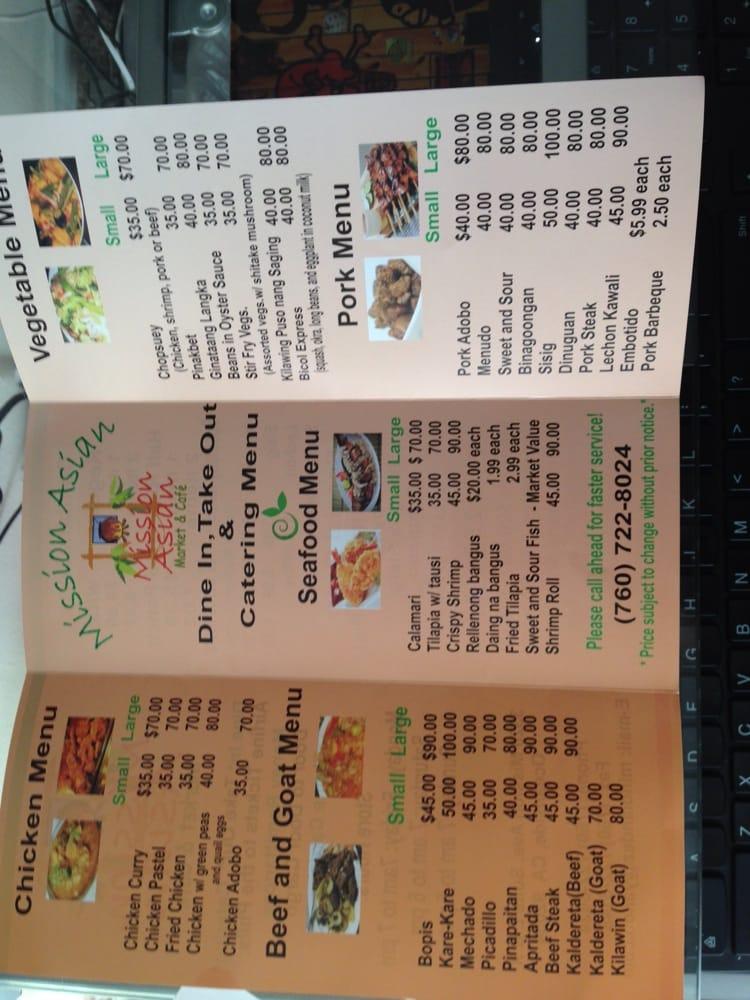 Menu at Mission Asian Market fast food, Oceanside