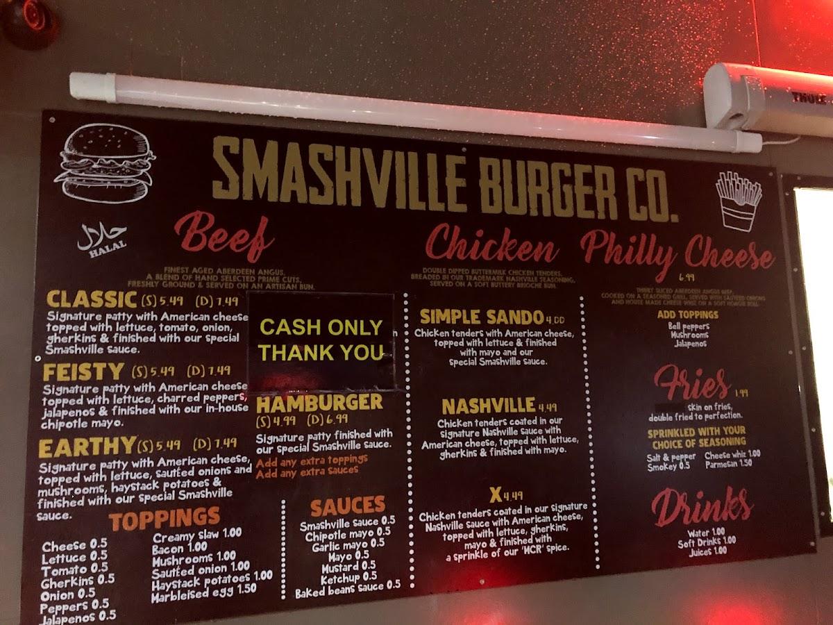 Menu at Smashville Burger Co (Oldham) restaurant, Oldham