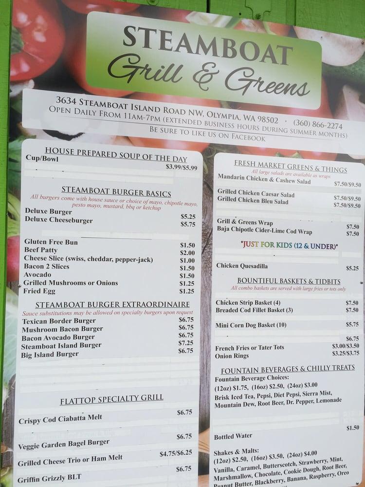 Menu at Steamboat Grill & Greens restaurant, Olympia