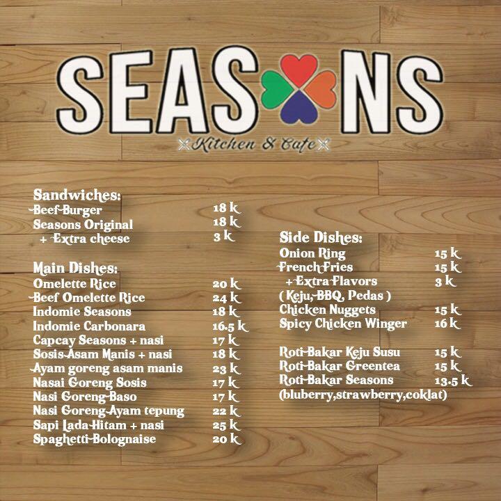 Menu at SEASONS Cafe, Banjarmasin