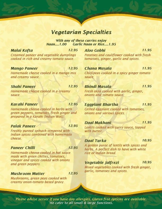 Menu au The Mango Tree restaurant, Lethbridge