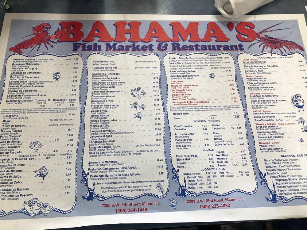 Menu at Bahamas Fish Market & Restaurant, Miami