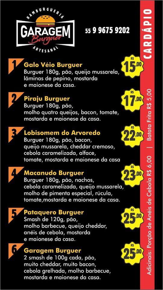 Menu Em Garagem Burguer Hamburgueria Artesanal Delivery Restaurante