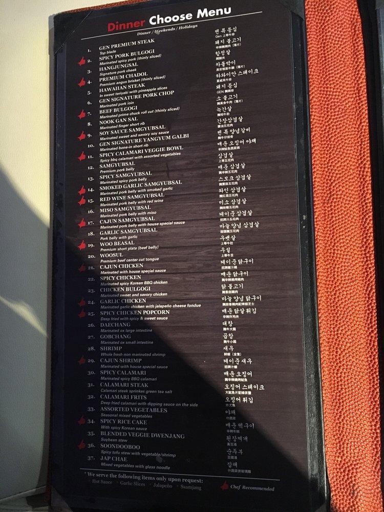 Menu at Gen Korean BBQ House, Alhambra
