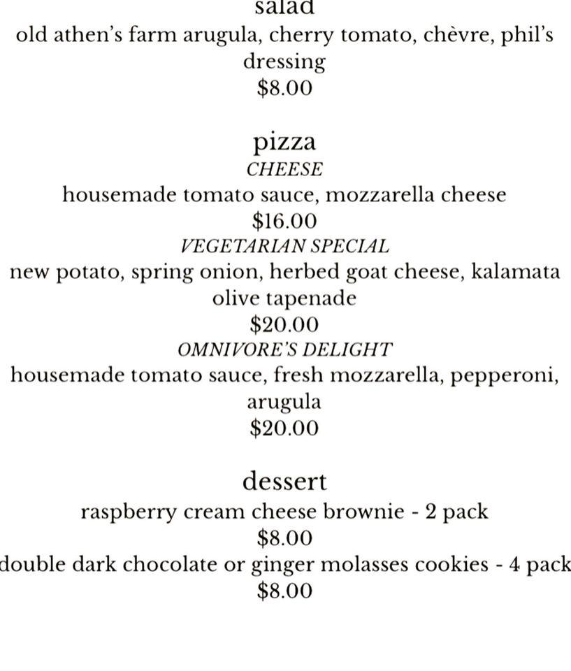 Menu at Orchard Hill Breadworks restaurant, Alstead