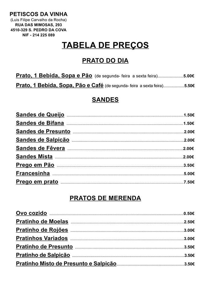 Menu Em Petiscos Da Vinha Restaurante S O Pedro Da Cova