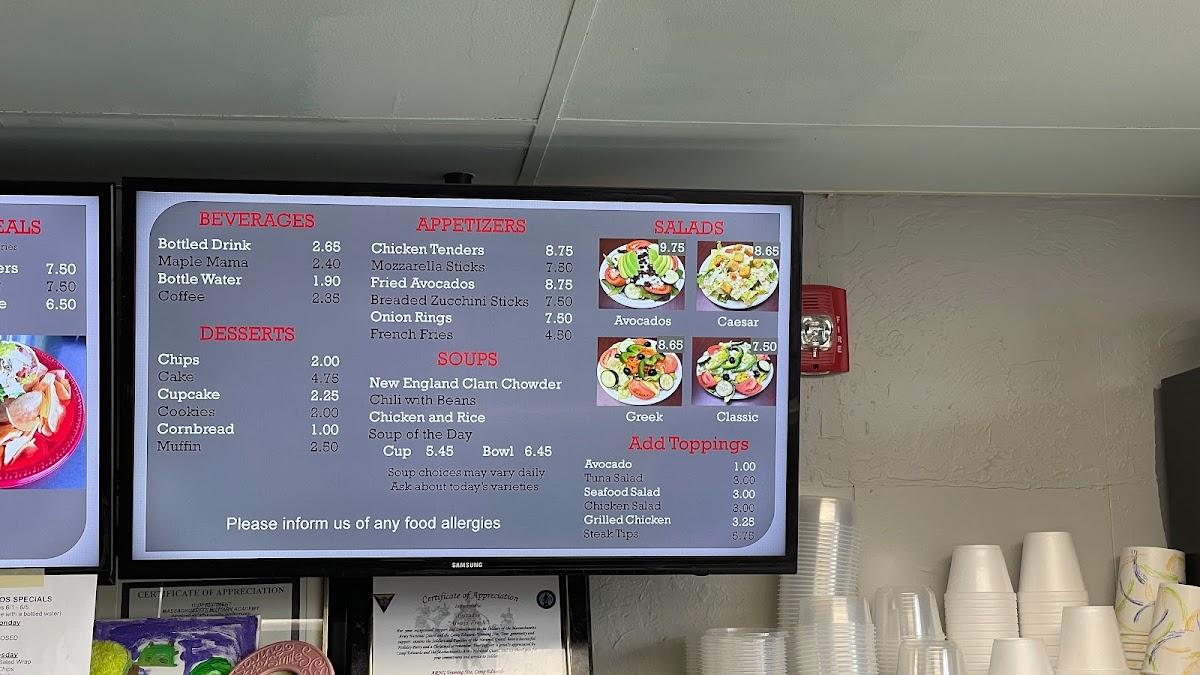Menu at Avocados restaurant, Bourne