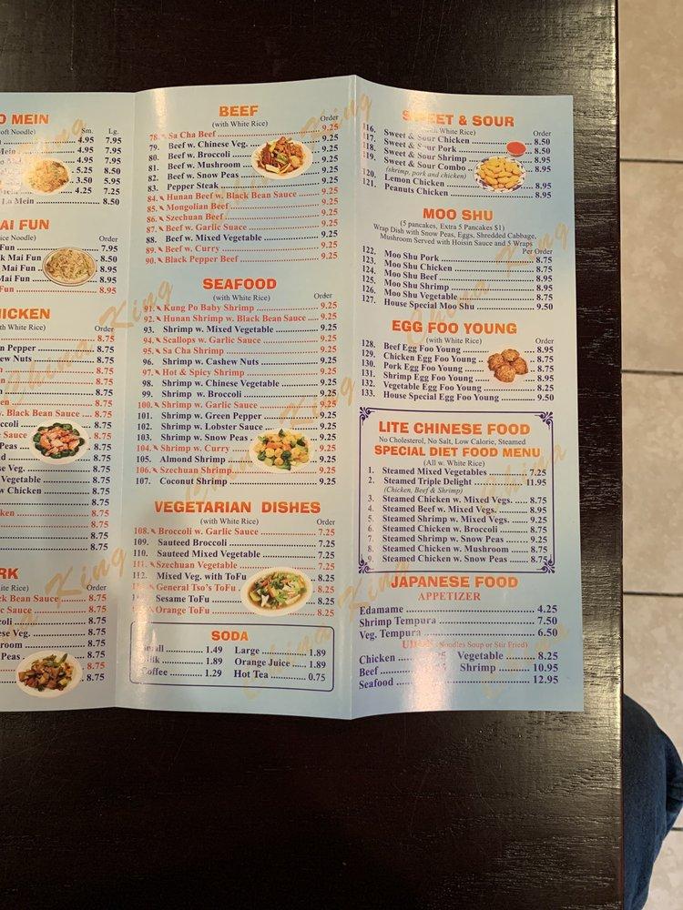 Menu at China King restaurant, Bolivar