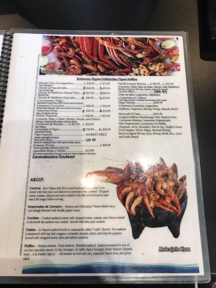 Menu at Mariscos El Gato (El Original) restaurant, St. Louis, Gravois Ave