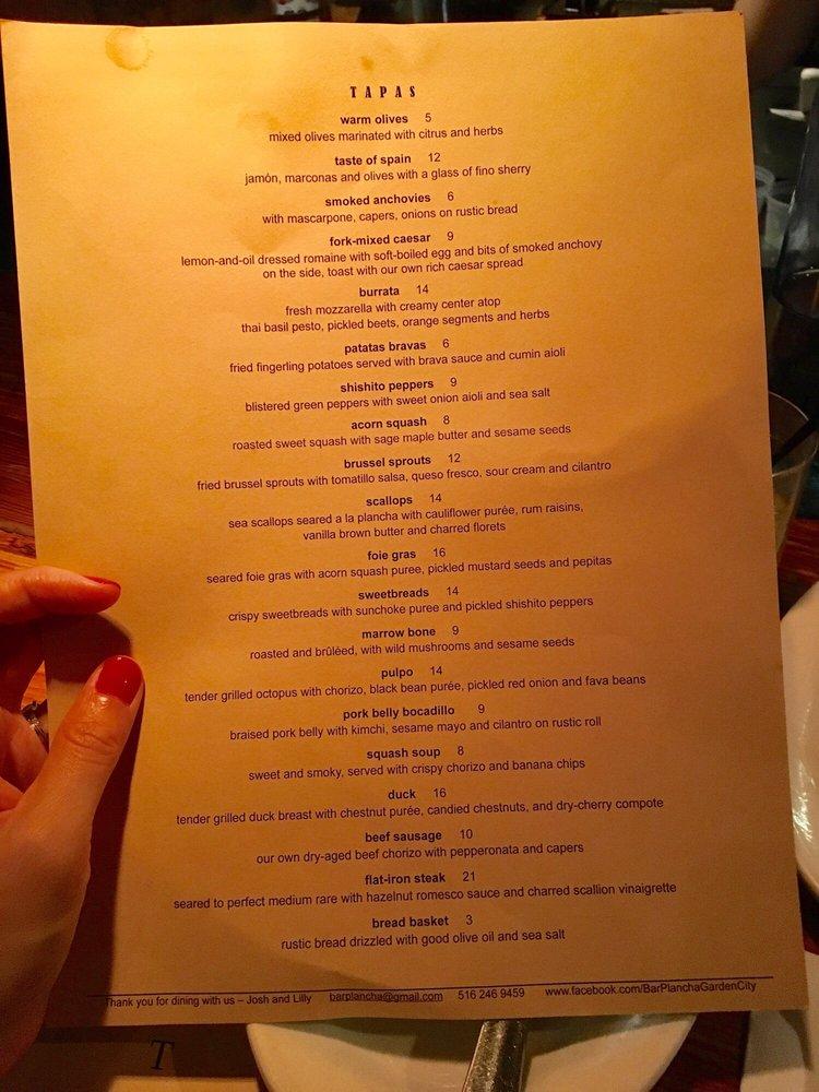 Menu at Plancha pub & bar, Garden City