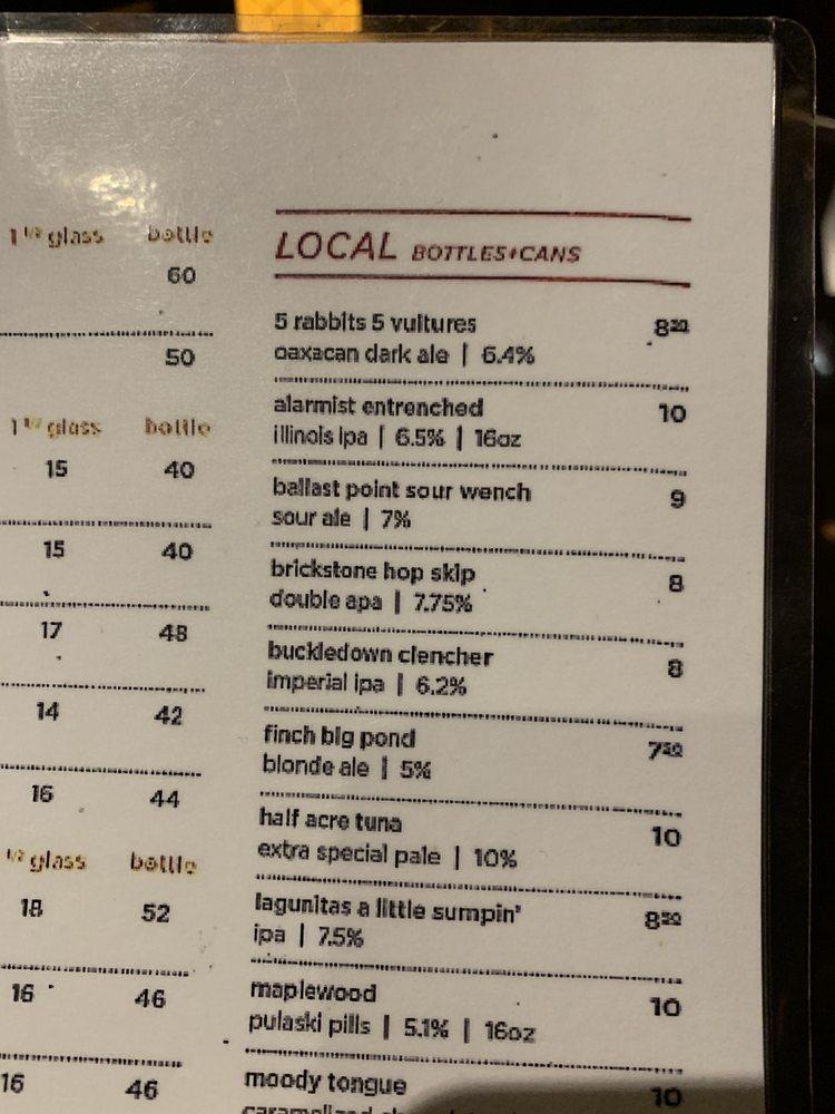 Menu at Potter's Chicago Burger Bar, Chicago