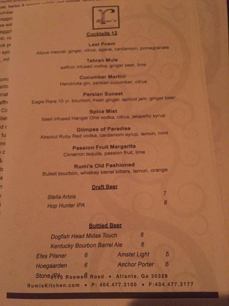 Menu at Rumi's Kitchen pub & bar, Atlanta