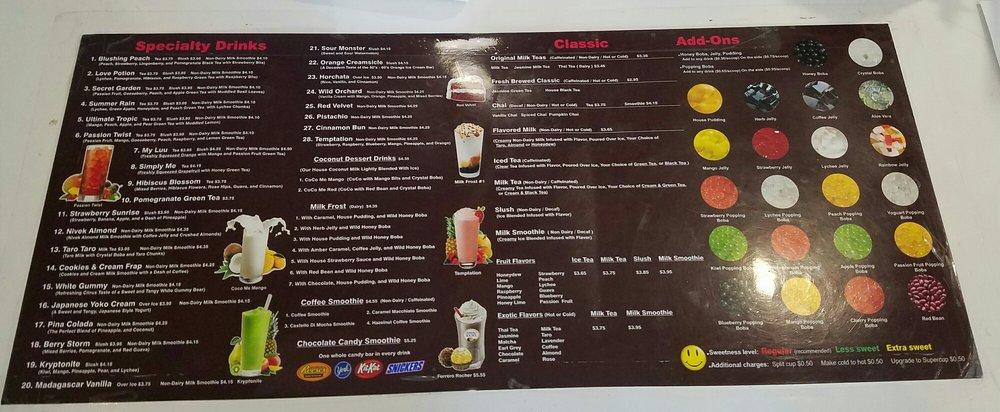Menu at Boba My Tea cafe, Los Angeles, Nordhoff St