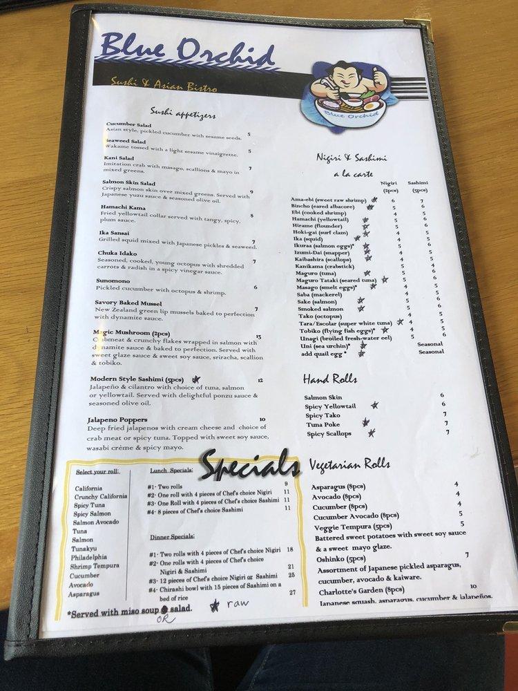 Menu at Blue Orchid Sushi & Asian Bistro restaurant, Charlotte