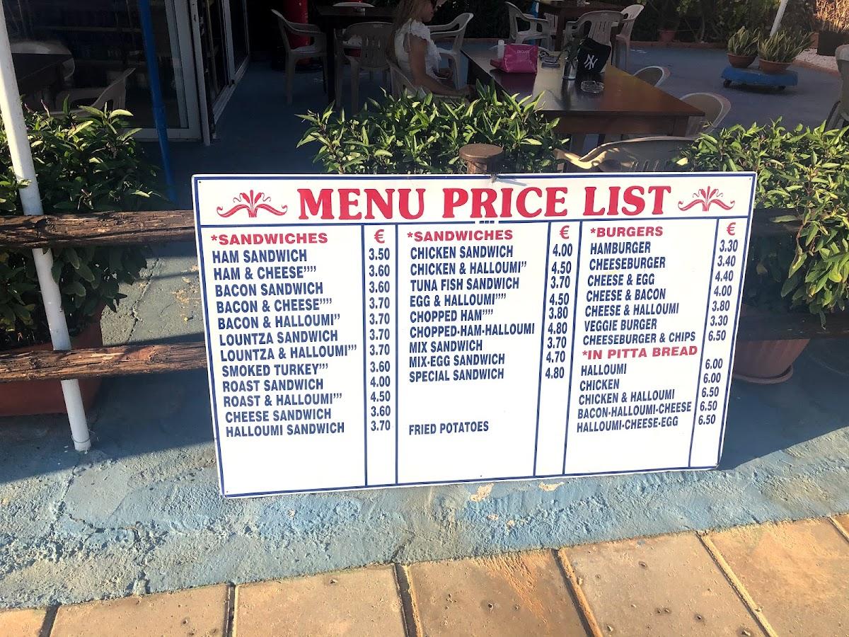 Menu at Anna’s Coffee Shop, Ayia Napa