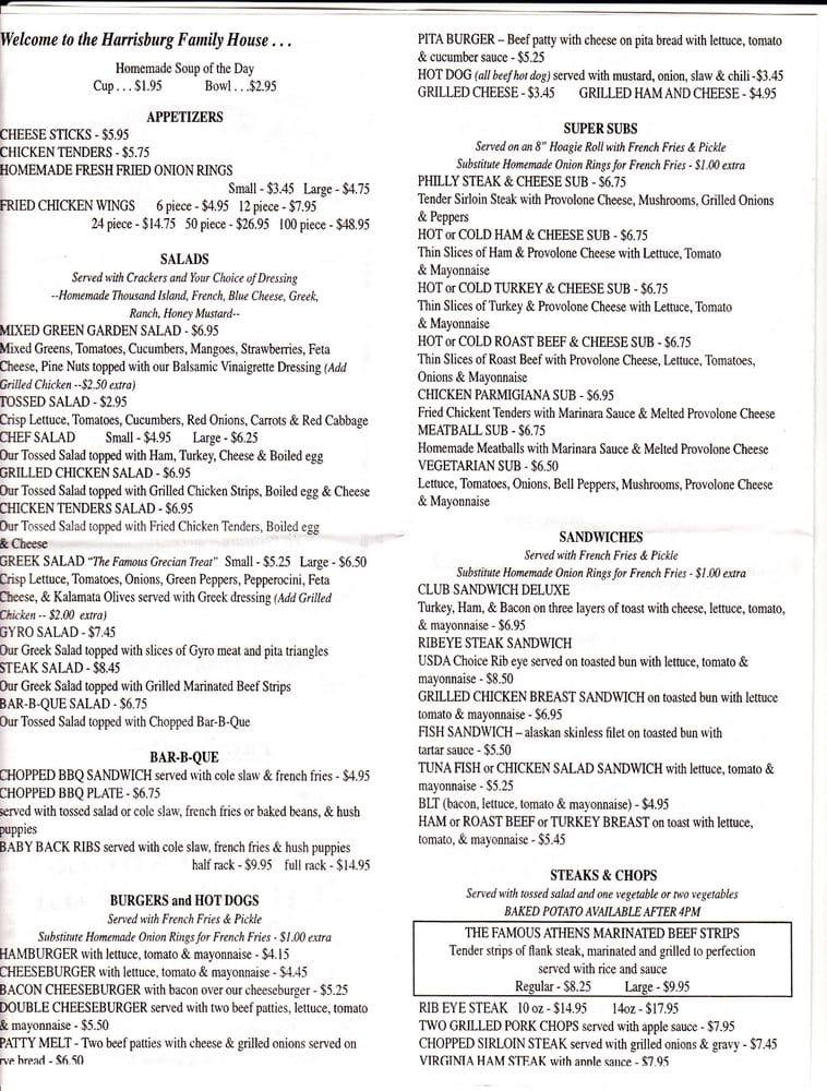 Menu at Harrisburg Family House restaurant, Harrisburg