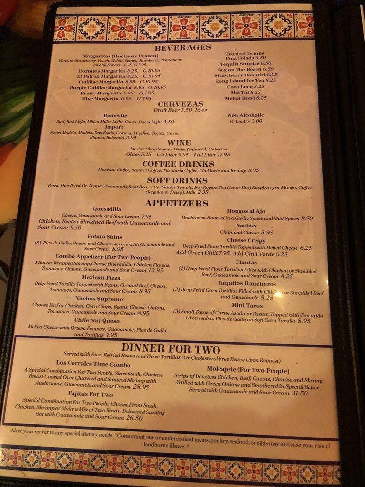 Menu at Los Corrales restaurant, Show Low, 59 W Deuce of Clubs