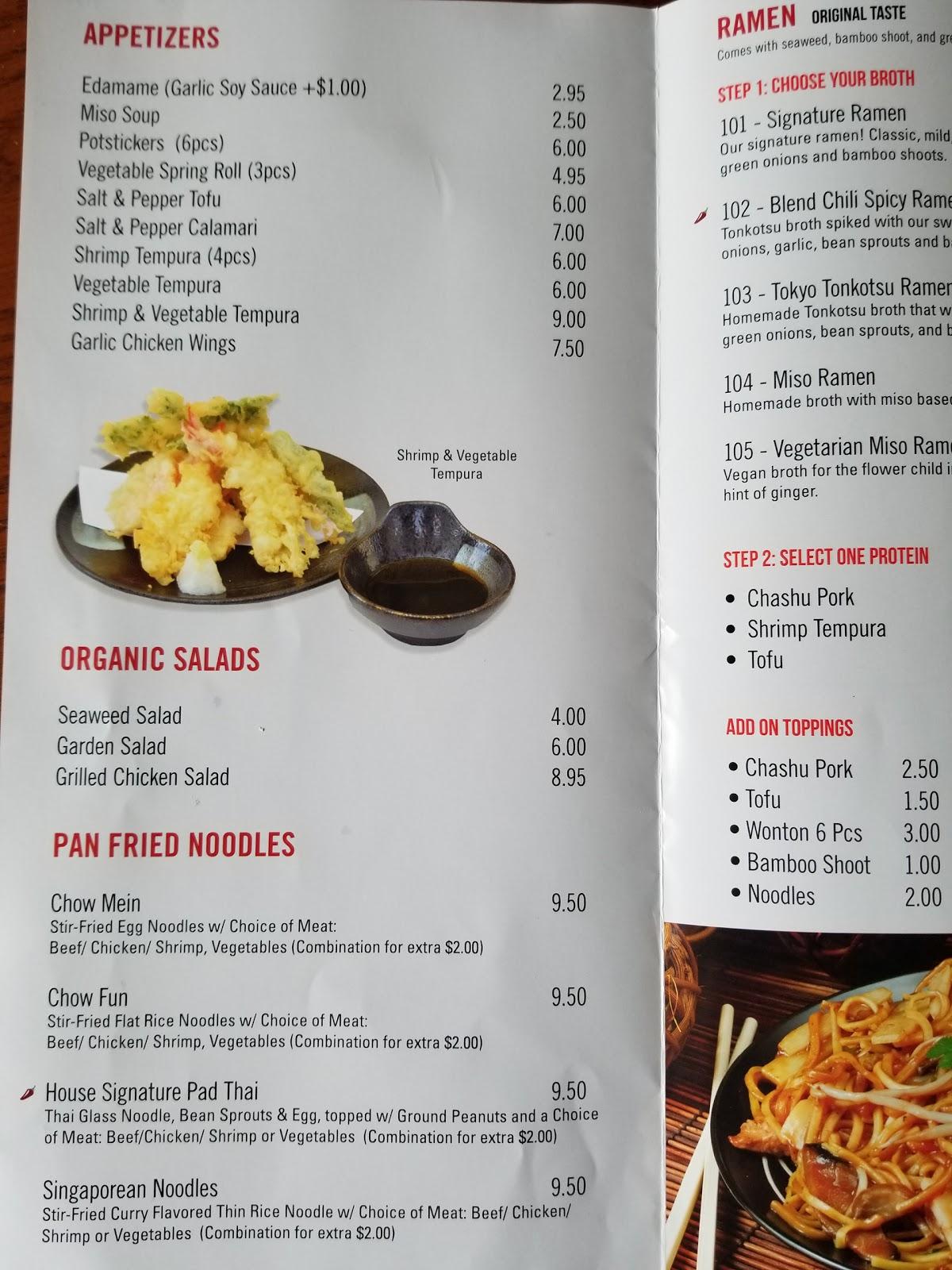 Menu at Simply Ramen restaurant, Albany