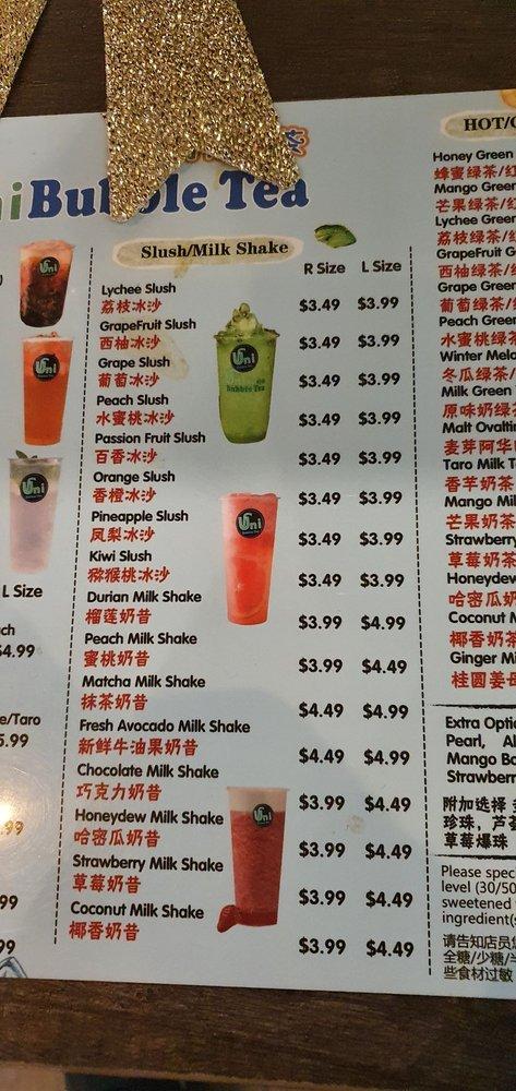 Menu at Uni Bubble Tea pub & bar, Bradford West Gwillimbury