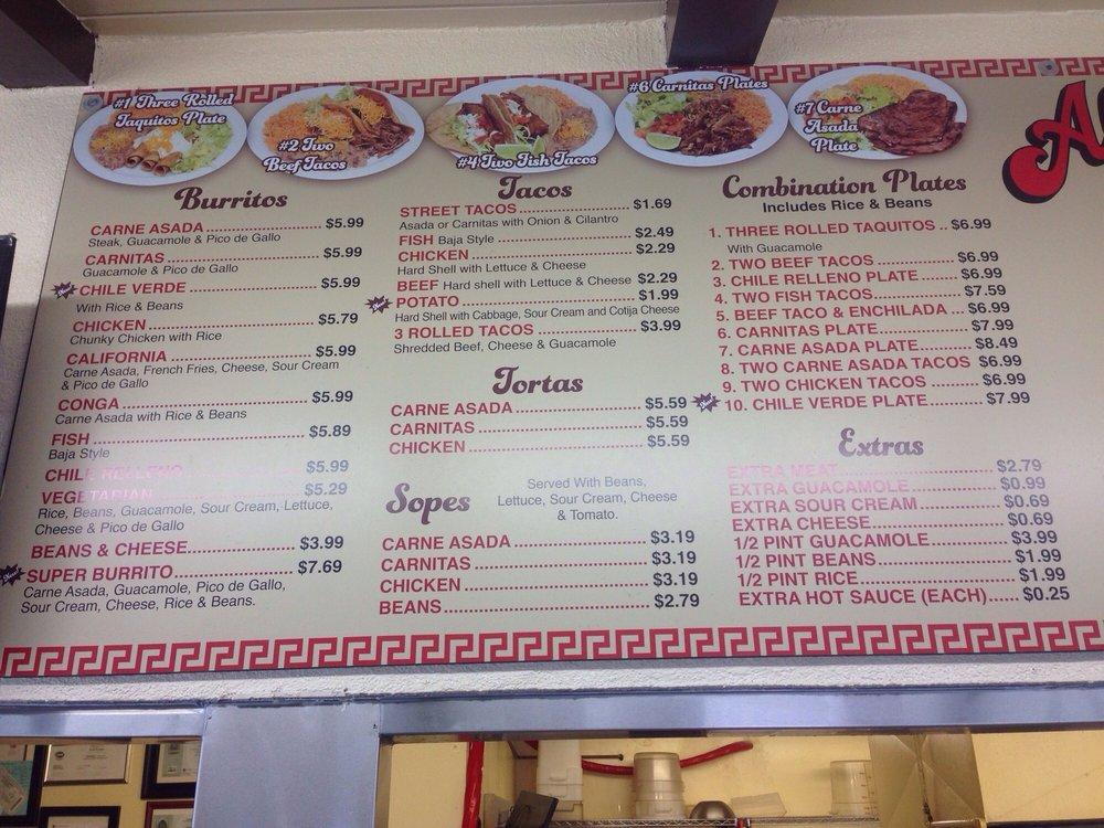 Menu at Alfredo's Mexican Food restaurant, Burbank