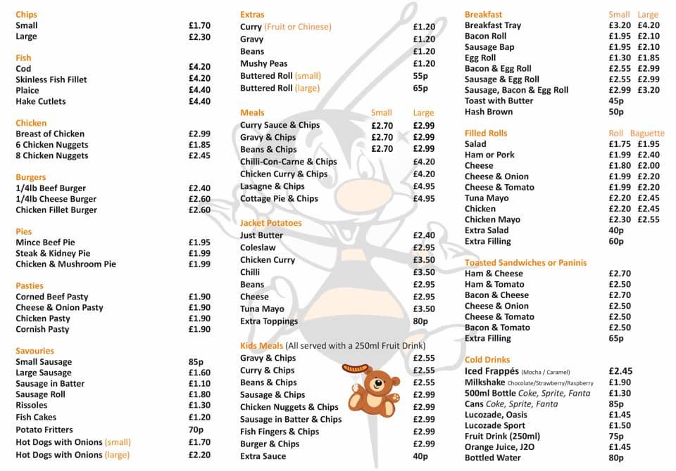 Menu at Busy Bee Fish Bar & Cafe, Merthyr Tydfil