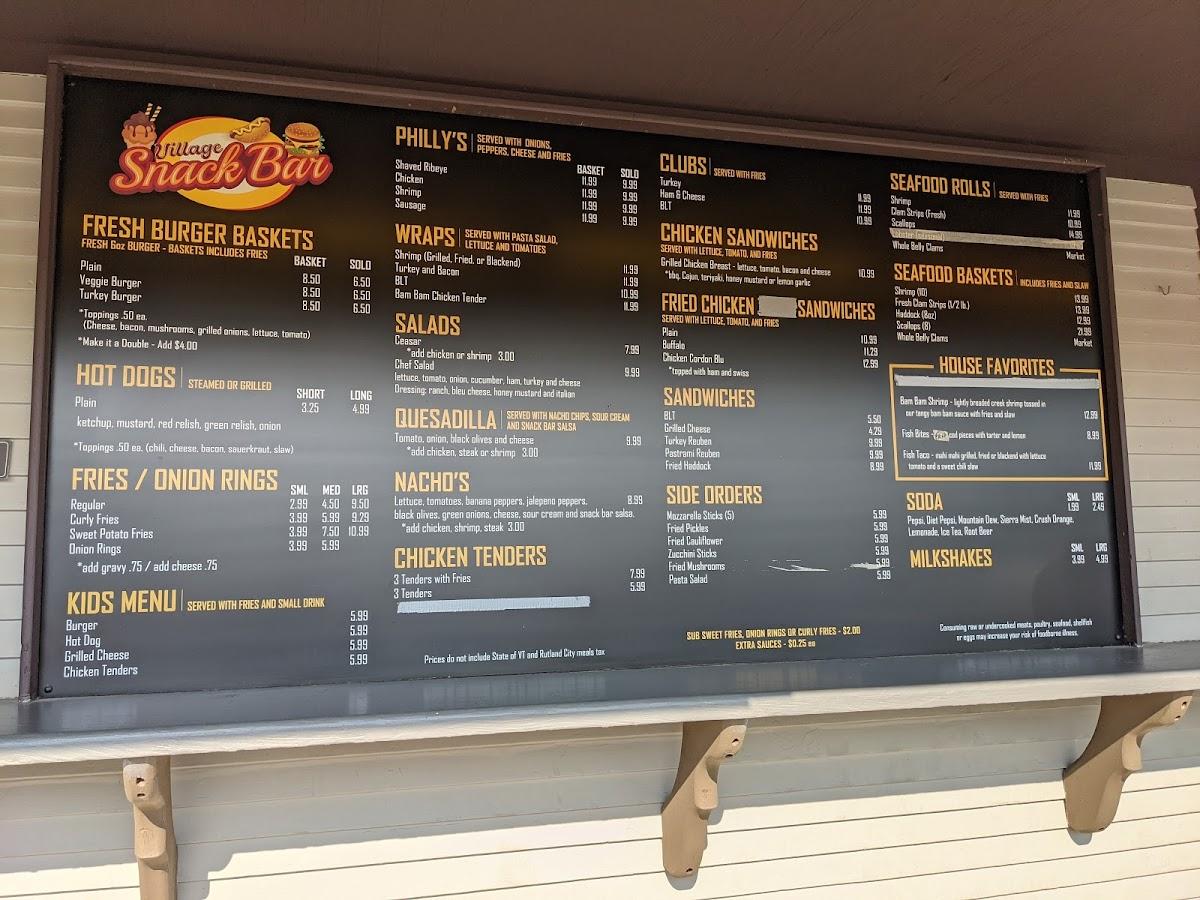 Menu at Village Snack Bar, Rutland, 389 West St