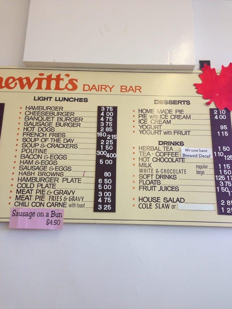 Menu at Hewitt's Dairy Bar, Hagersville, Hwy 6