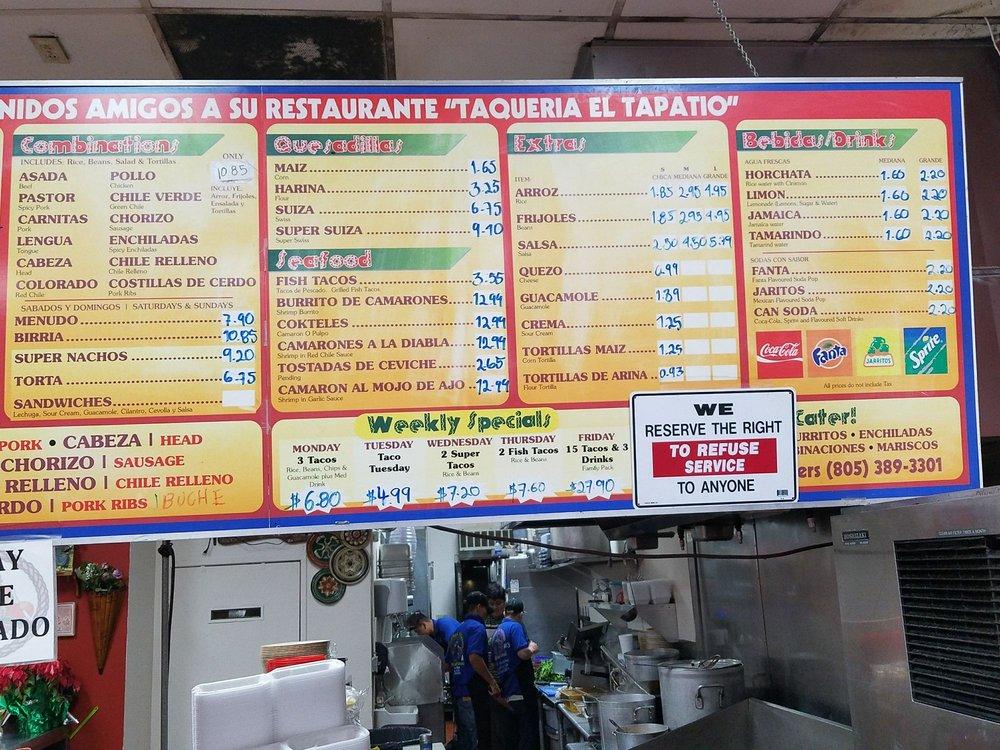 Menu at Taqueria El Tapatio pub & bar, Camarillo