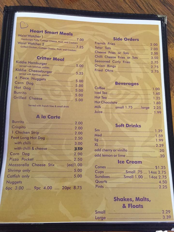 Menu at Tiger Hut Cafe, Laverne