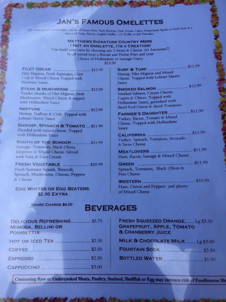 Menu at Jan's Place Restaurant and Bakery, Jensen Beach, NE Jensen