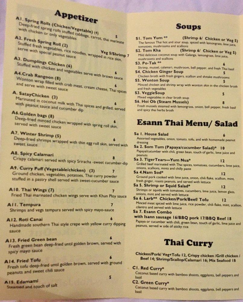 Carta de Kob Jai Pho and Thai Restaurant, Rocky Hill