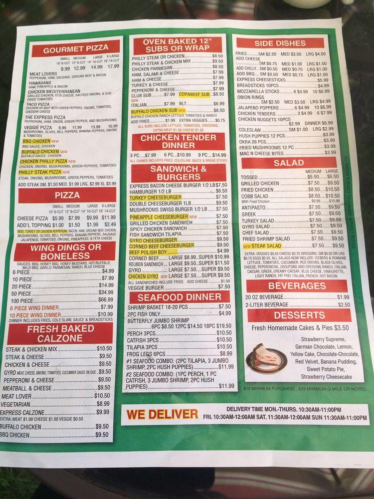 Menu at Pizza Express pizzeria, Beachwood, Warrensville Center Rd