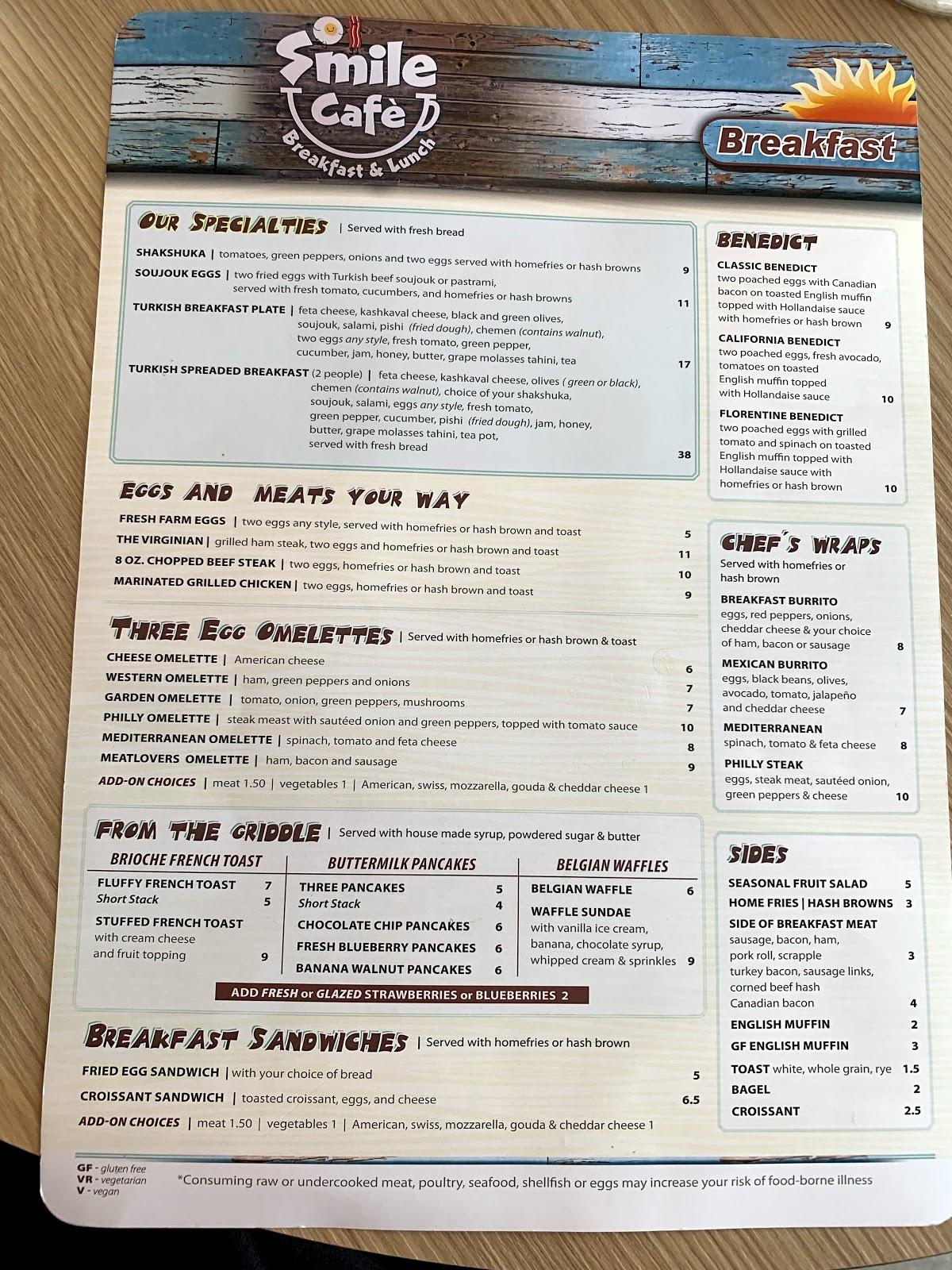 Menu at Smile Cafe Breakfast & Lunch, Easton
