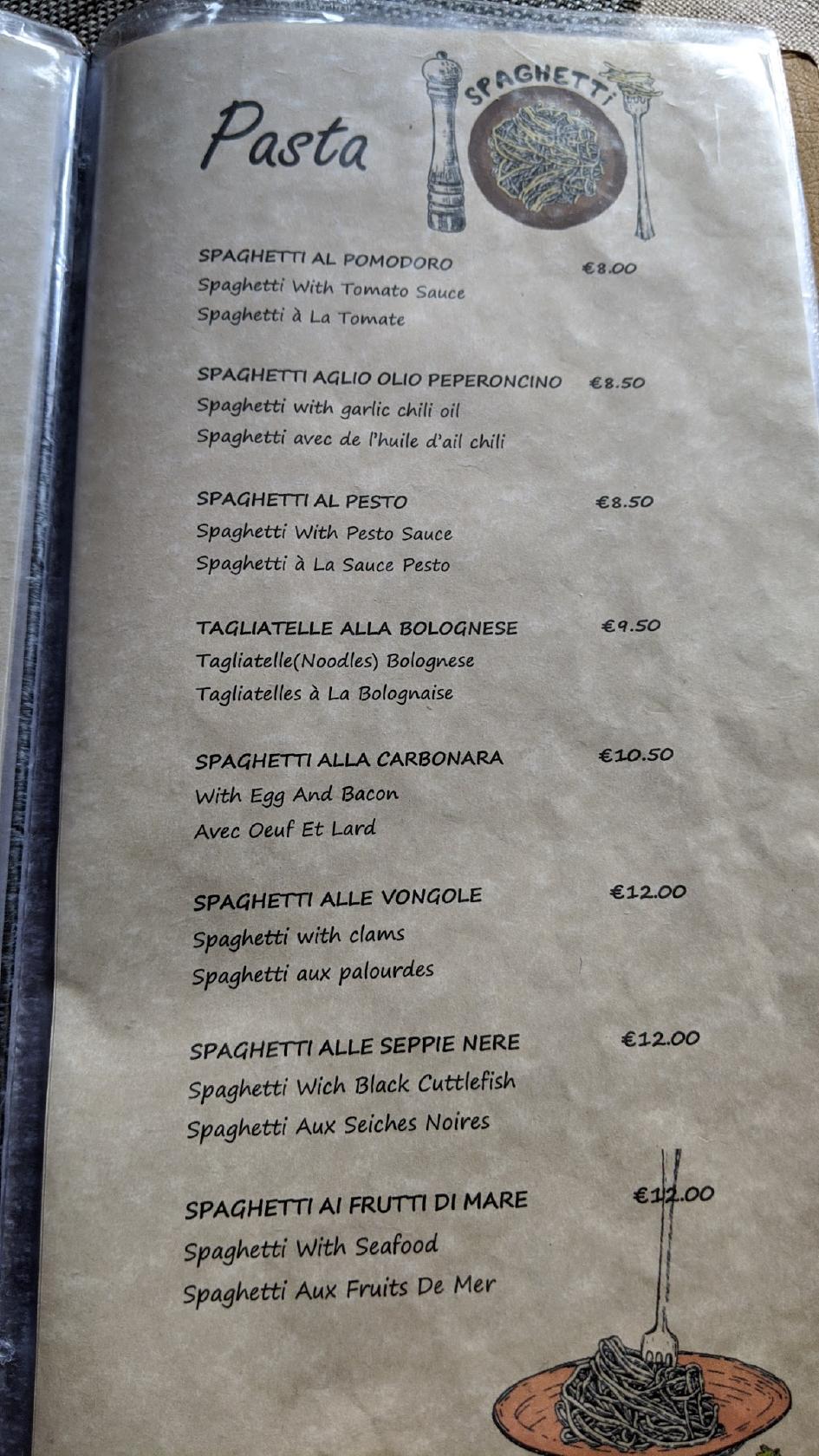Menu at Snack Bar Castello, Venice