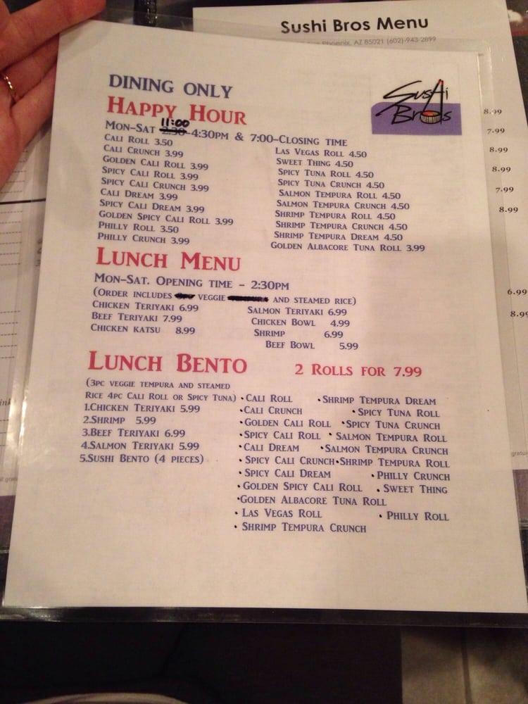 Menu at Sushi Bros restaurant, Phoenix, N 19th Ave #4