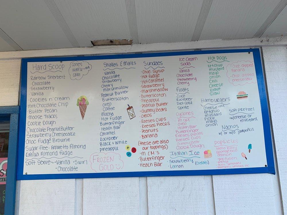 Menu at Frozen Gold Ice Cream restaurant, New Smyrna Beach