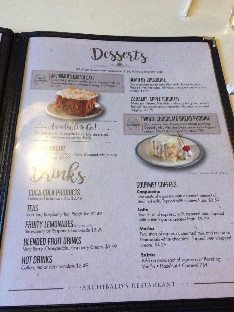 Menu at Archibald’s Restaurant at Gardner Village, West Jordan