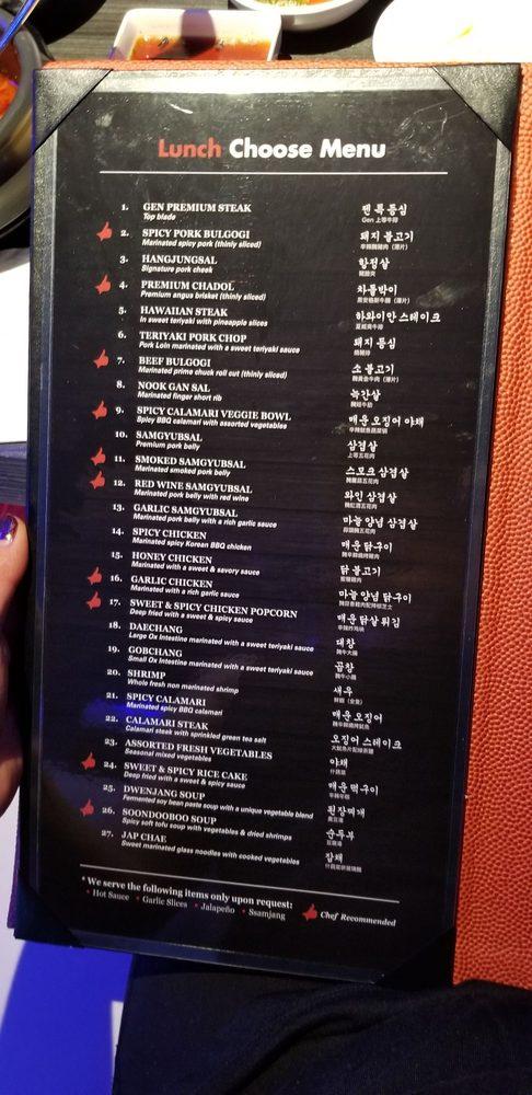 Menu at Gen Korean BBQ House, Sacramento