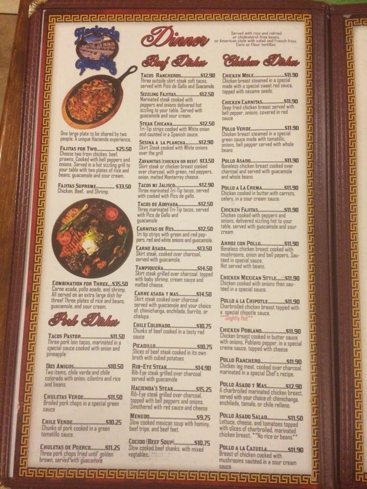 Menu At Hacienda Tequilas Restaurant Clovis Clovis Ave