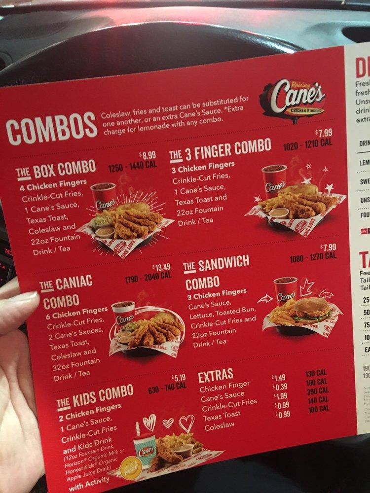 Carta de comida rápida Raising Cane's Chicken Fingers, Torrance